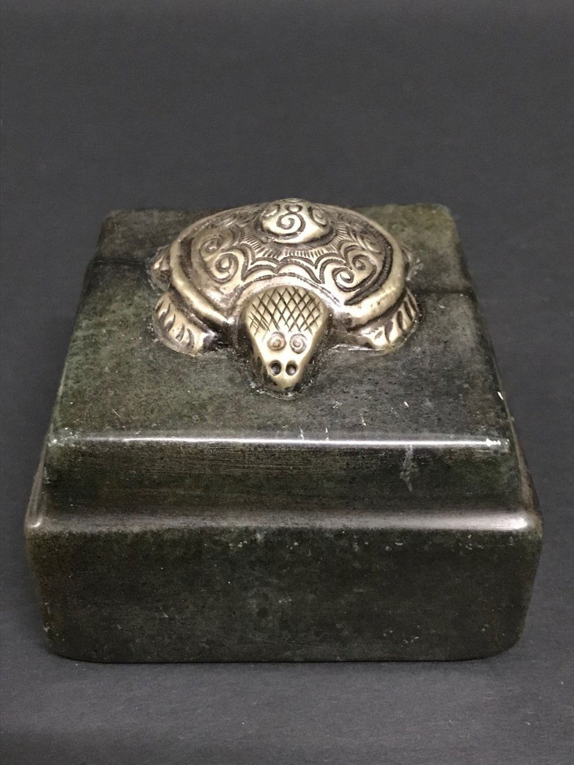 Soapstone Seal/Stamp with Silver Turtle Seal on Top (1 of 10)