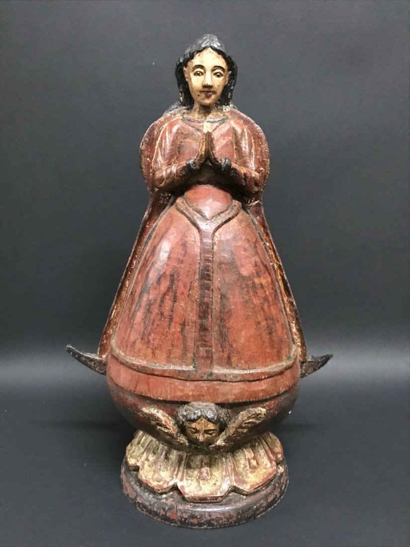 Carved Polychrome Wood Bell Shape Virgin Mary (1 of 7)