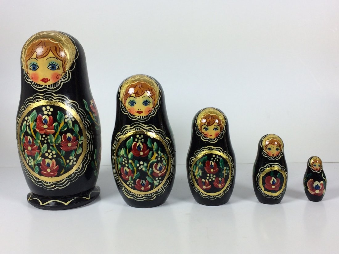 Russian Painted Wooden Nesting Doll: Russian Painted Wooden Nesting Doll. The dimension is 6.75 inches high x 2.75 inches wide. The shipping cost for domestic is $25.00 flat rate shipping within the Continental US, the International fore