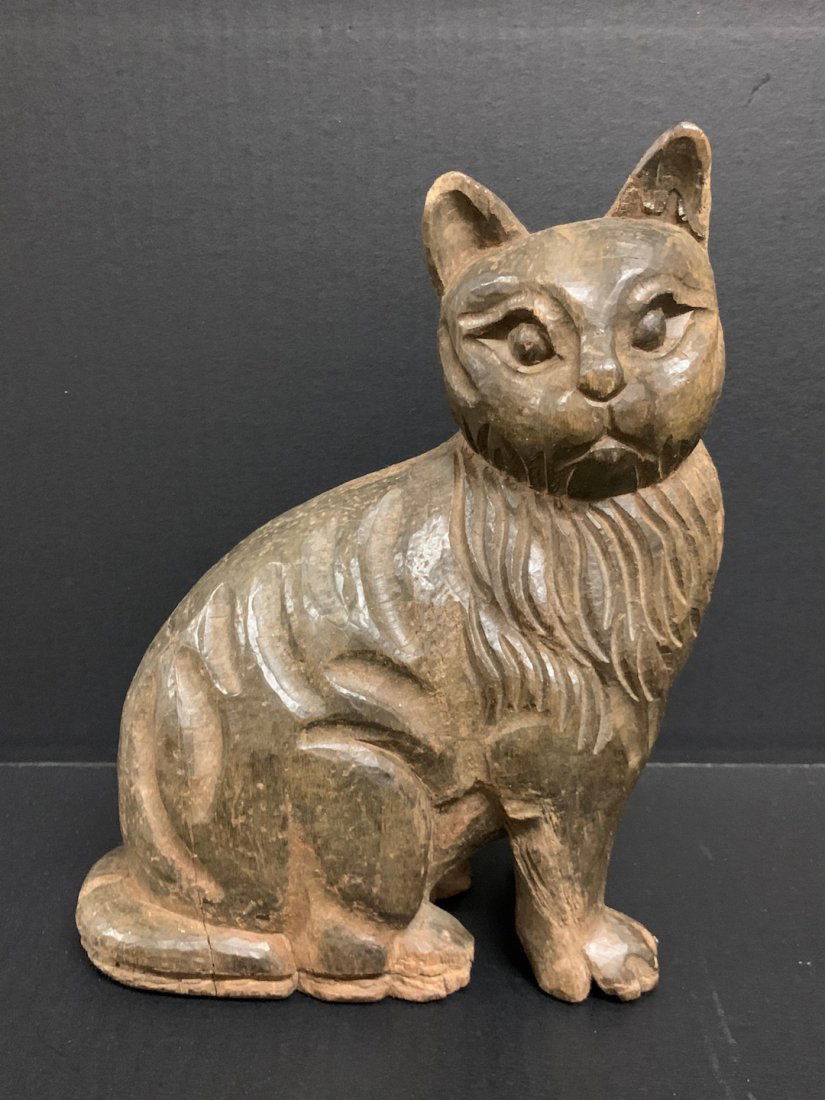 Carved Wood Paper Mache Mold Cat Sculpture (1 of 7)