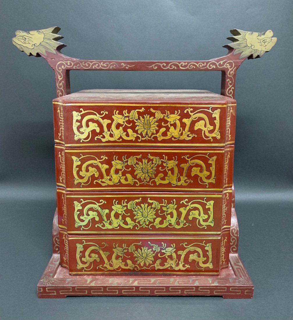 Chinese Art Carved Red Lacquered Stackable Box (1 of 8)
