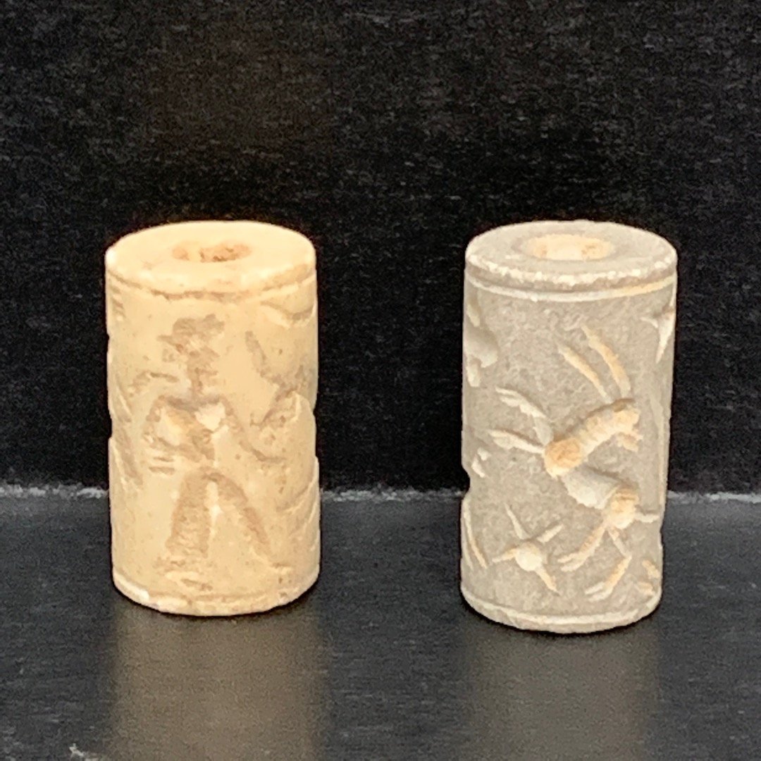 Roman Style Terra Cotta Sumerian Stamp/Seal: Roman Style Terra Cotta Sumerian Stamp/Seal. The dimension 1.25 inches high x .5 inches wide. The shipping cost for domestic is $25.00 flat rate shipping within the Continental US, the International f
