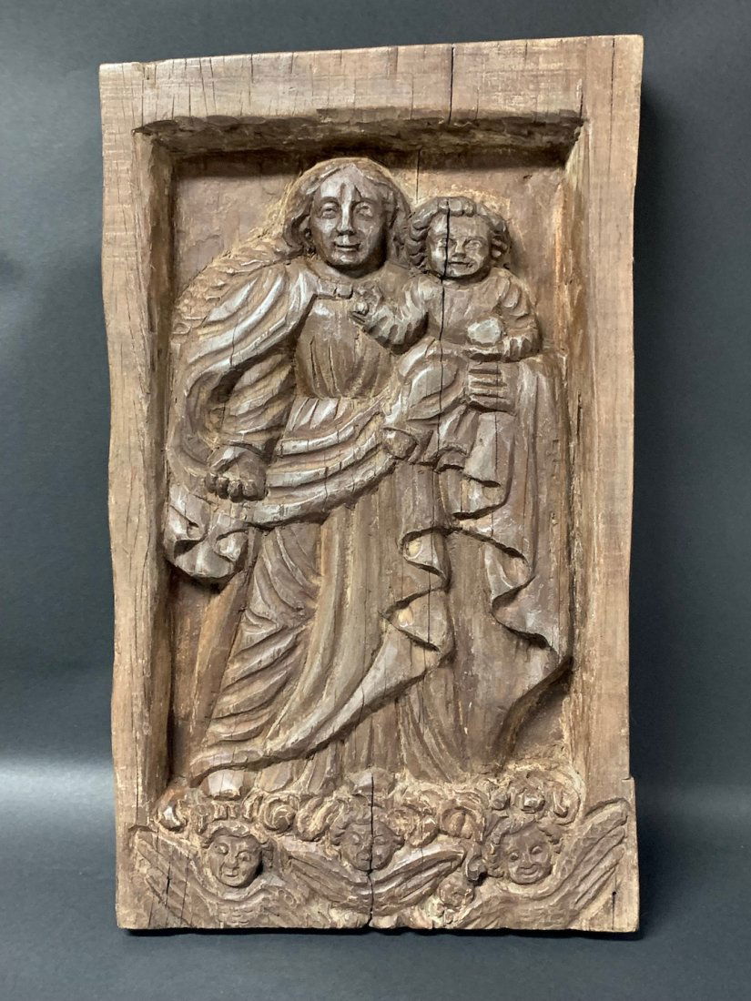 Antique Carved Heavy Solid Wood Religious Plaque (1 of 7)