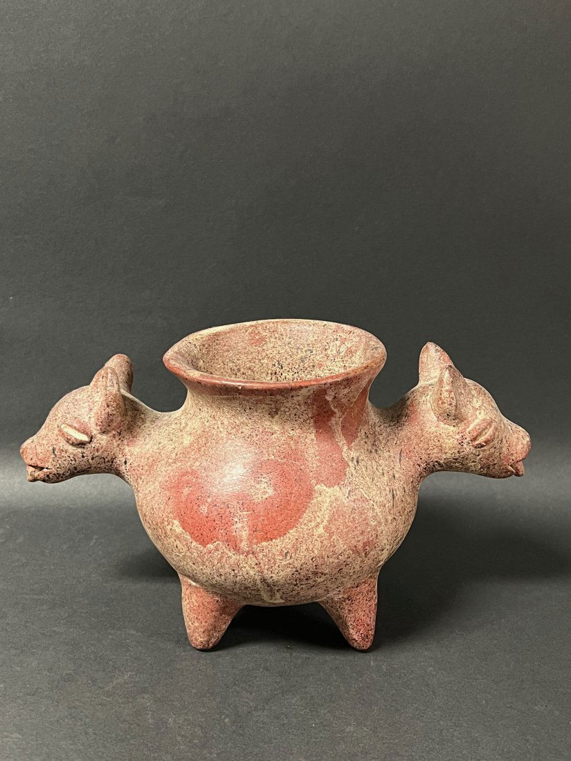 Pre Columbian Style Pottery Jar with Animal Head Sculpture (1 of 9)
