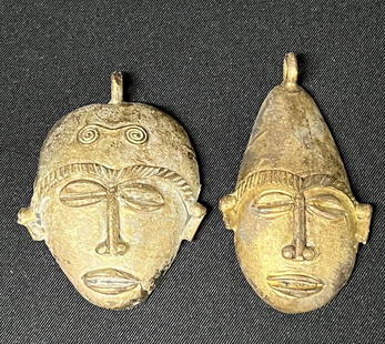 Ashanti Brass Pendant 2 Pcs.: African Tribal Art Ashanti Brass Pendant 2 Pcs. The Dimension 3.5 inches high x 2.5 inches wide. The shipping cost for domestic is $20.00 flat rate shipping within the Continental US including handlin