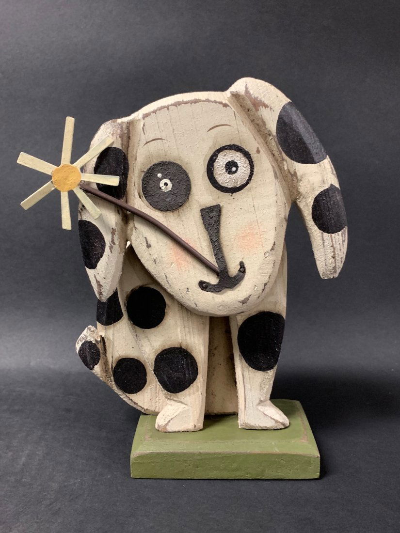 Folk Art Carved Wood Painted Dog Sculpture (1 of 6)