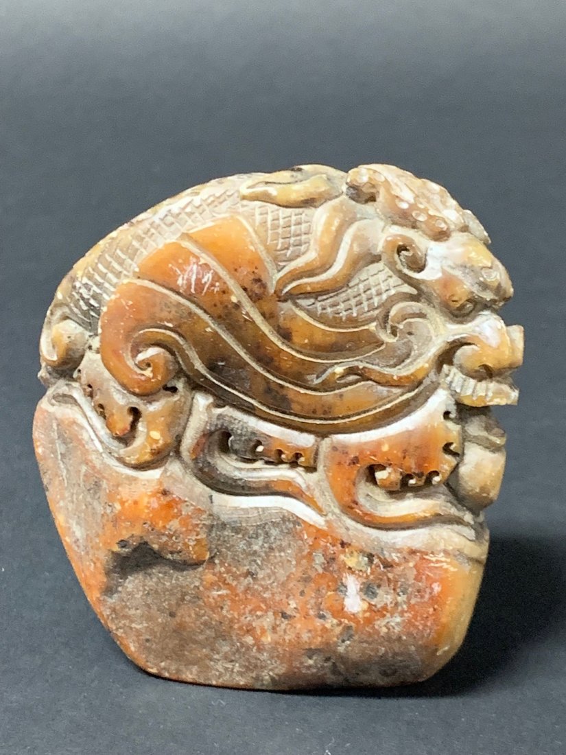 Carved Soapstone Seal: Chinese Art Carved Soapstone Seal. The dimension is 3 inches high x 3 inches wide. The shipping cost for domestic is $20.00 flat rate shipping within the Continental US including handling, packing and