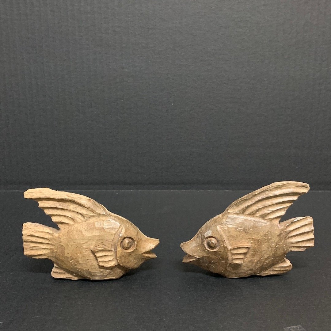 Carved Wood 2 pieces Fish Sculpture (1 of 4)