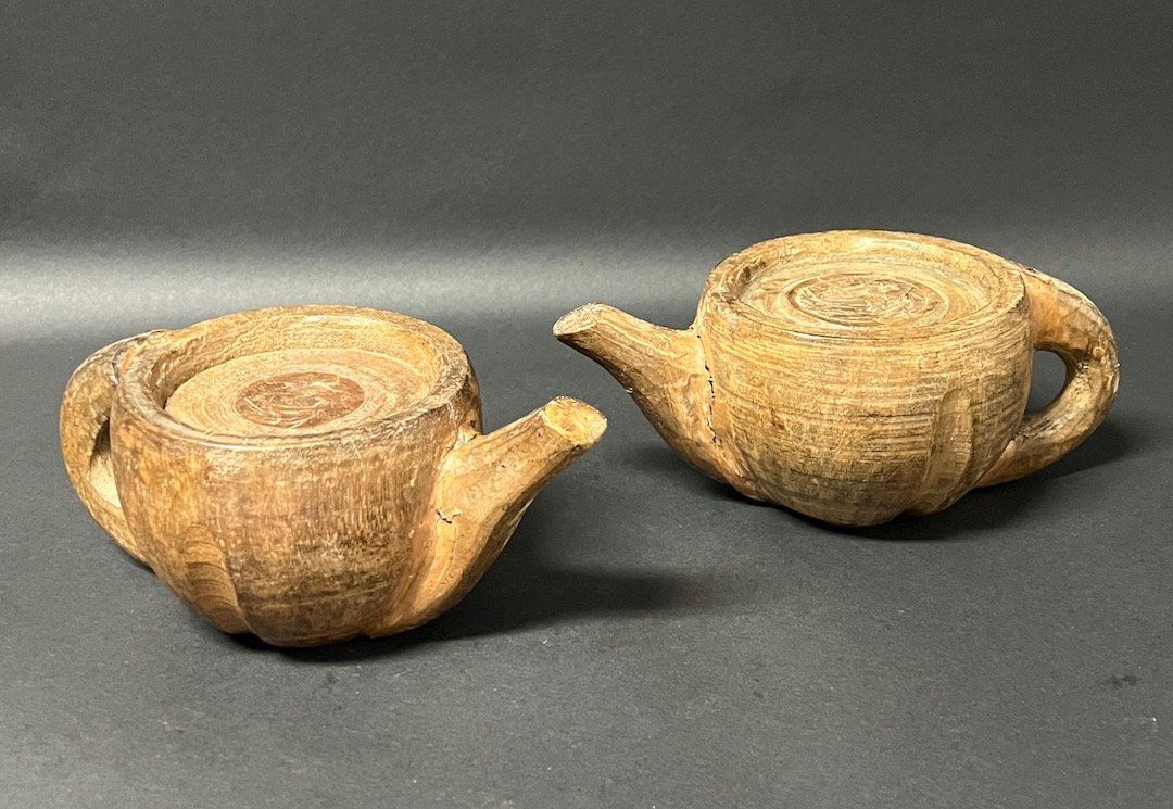 Carved Wood Pair of Teapot Papermache Mold (1 of 5)