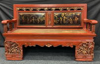 Red and Black Lacquered Wooden Bench