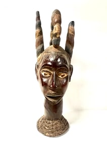 Ekoi Head Covered with Leather Skin Statue