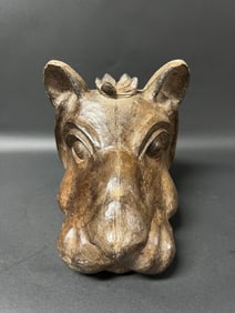 Carved Wood Hipppotamus Head