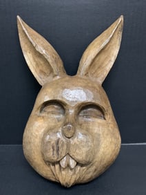 Carved Wood Rabbit Face Plaque