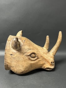 Carved Wood Rhinoceros Head