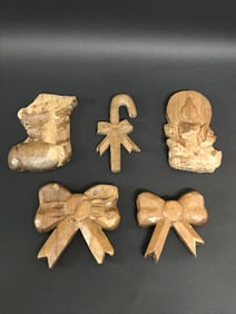 Carved Wood Christmas Ornaments 5 pieces