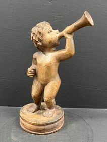 Carved Wood Angel Playing Flute