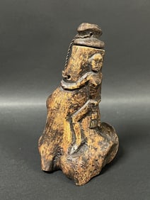 Philippine Carved Wood And Bone Lime Container