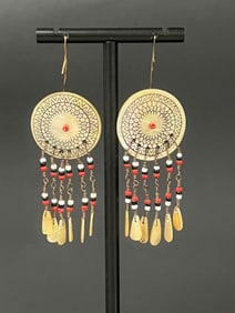 Philippine Tribal Art Ilongot Mother of Pearl and Beads Earrings