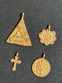 Set of 4 Cast Brass Medal or Amulet Pendant #A18