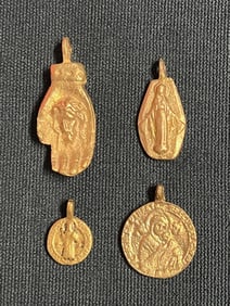 Set of 4 Cast Brass Medal or Amulet Pendant #A11
