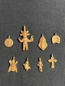 Set of 8 Cast Brass Medal or Amulet Pendant #A23