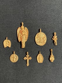 Set of 8 Cast Brass Medal or Amulet Pendant #A16