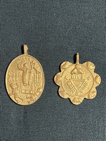 Set of 2 Cast Brass Medal or Amulet Pendant #A01