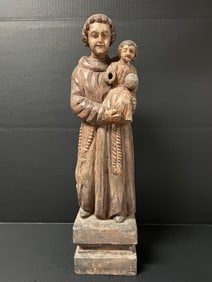 Carved Wood Blessed Saint Anthony Sculpture