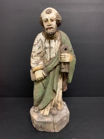 Carved Wood Blessed Saint Peter Sculpture