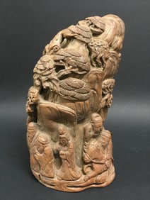Carved Bamboo Mountain Scenery with People Design