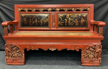 19th Century Antique Chinoiserie Style Bench