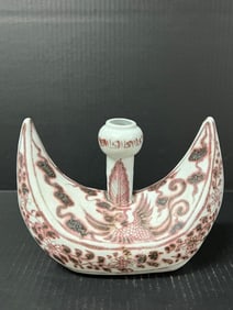 Copper Red Porcelain Water Pot Phoenix Bird Design
