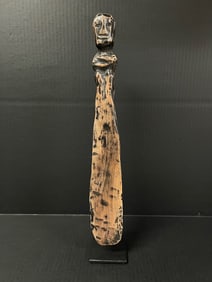 Philippine Tribal Art Ifugao Carved Wooden Bulul Spatula with Display Stand