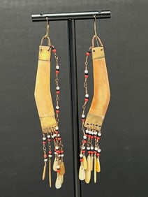 Philippine Tribal Art Ilongot Mother of Pearl and Beads Earrings