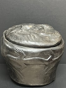 Philippine Tribal Art Ifugao Salted Meat Container with Face and Lizard Around the Container