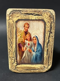 Carved Wood Painted Holy Family Icon