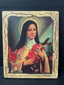 Carved Wood Painted Saint Therese Icon