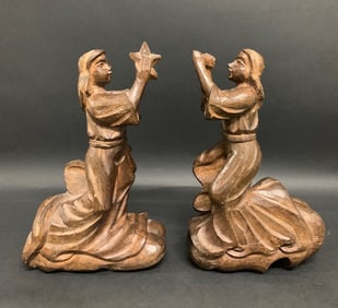 Pair of Carved Wood Angels Statue