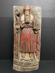 Large Carved Wood Saint Augustine Wall Plaque