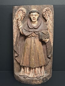 Large Carved Wood Saint Vicente Ferrer Wall Plaque