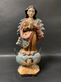 Carved Wood Virgin Mary Statue