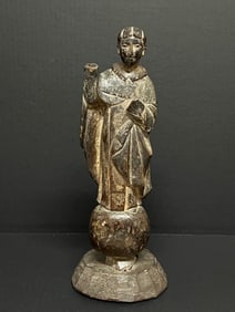 19th Century Carved Wood Male Saint Statue
