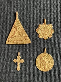 Cast Brass Metal Religious Amulet Medal 4 pieces