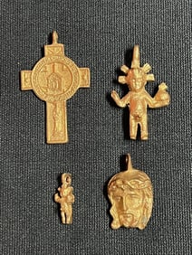 Cast Brass Metal Religious Amulet Medal 4 pieces