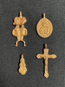 Cast Brass Metal Religious Amulet Medal 4 pieces