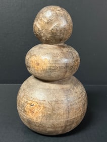 Folk Art Carved Wood Snowman Sculpture