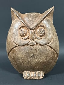 Folk Art Carved Wood Owl Sculpture