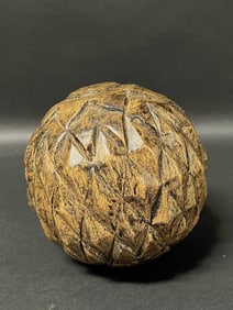 Folk Art Carved Wood Round Ball Sculpture