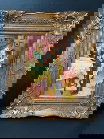 Judaica Oil Painting With Gold Gilt Wooden Frame