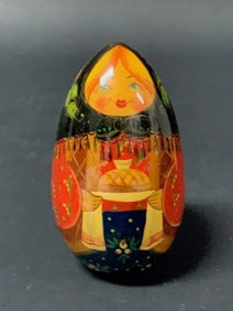 Russian Art Painted Wooden Easter Egg